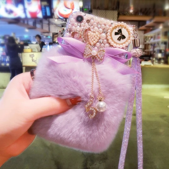 

Crystal Fluffy Rabbit Fur Case Winter Soft Bling Crystal Case Fur Shell For Xiaomi Redmi 5 7 6 4X 4A 5A 6A Note4 5 6 7 Note4X 5A