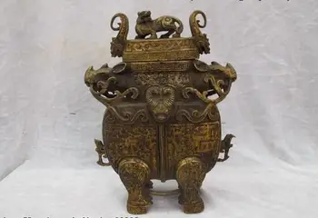 

Tibet Folk Classic Copper Bronze carved OX Bull Zun beast veins bottle Vase Pot