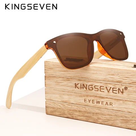 Óculos de Sol de Bambu Óculos de Madeira Óculos de Sol de Madeira com Case de Madeira Kingseven Real Polarizados Marca 2020 Uv400