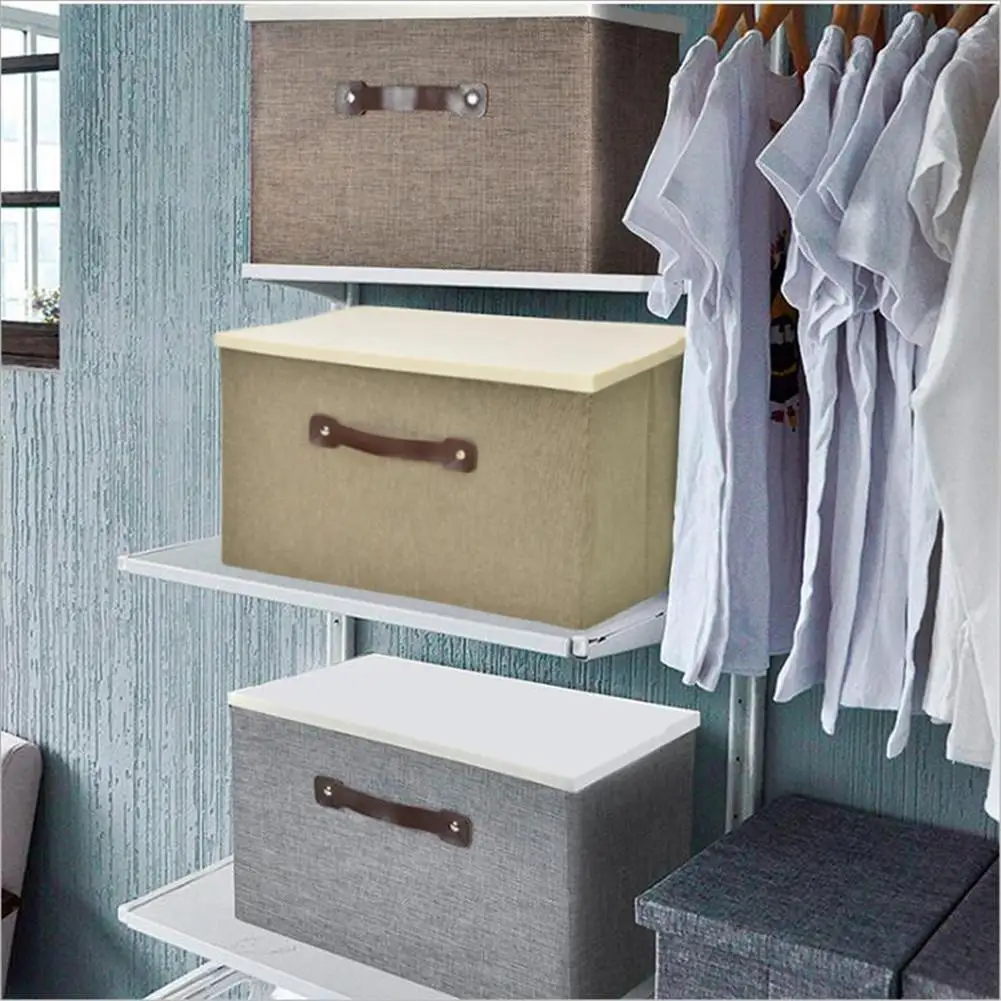 كبيرة البوليستر الكتان للطي CD تخزين صناديق طوي صناديق لعب المنظم مع الأغطية و مقابض سلة التخزين سلة الغسيل