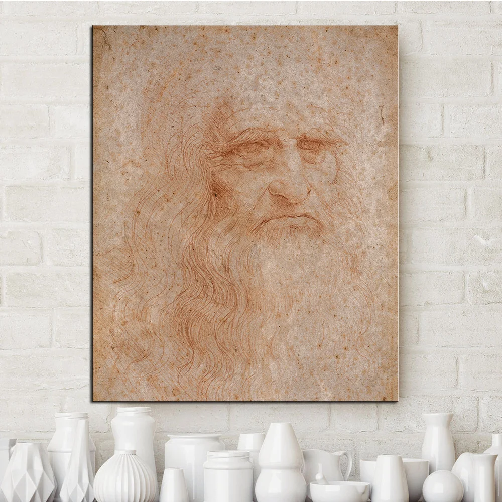 Автопортрет Da Vinci плакат от LEONARDO DA VINCI Настенная картина маслом принт на холсте украшение|Рисование и