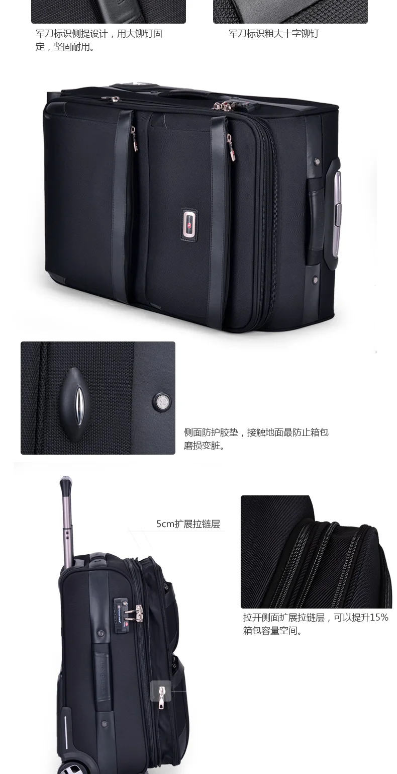 Business Travel Rolling Luggage Soft Airplane Suitcase TSA Lock Clothing Carry On Trolley Fabric Luggage 20 24 Inches (10)
