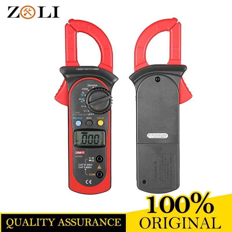 

UNI-T UT202 Digital Clamp Meters Ohm DMM DC AC Voltmeter UT202 with Temperature Measurement UT202 Auto Range Multimeters Testers