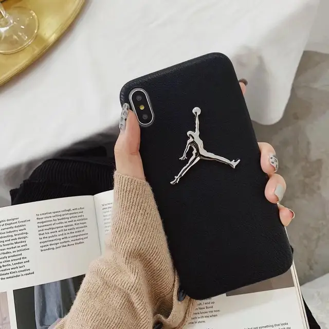 New Leather fashion Michael Jordan Phone Case for Iphone X Case Metal 3D Sports Black Cover for