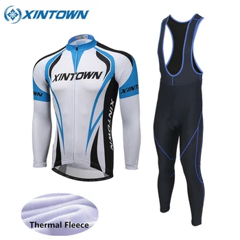 

XINTOWN Winter Thermal Fleece Sky Blue Cycling Clothing Sportwear MTB Bike Bicycle Sets Men Cycling Jersey Set Ropa Ciclismo