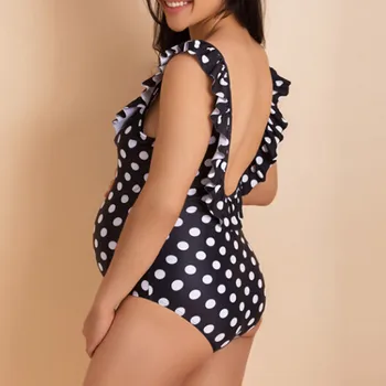 

2019 Plus Siz Women Dot Print Swimsuit Maternity Tankinis Women Wave Point Print Bikinis Swimsuit Ruffles Pregnant Suit a625