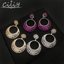 luxury brand design AAA cubic zirconia Flowers Circle round Pendant big large drop earrings for women Party Wedding Jewelry