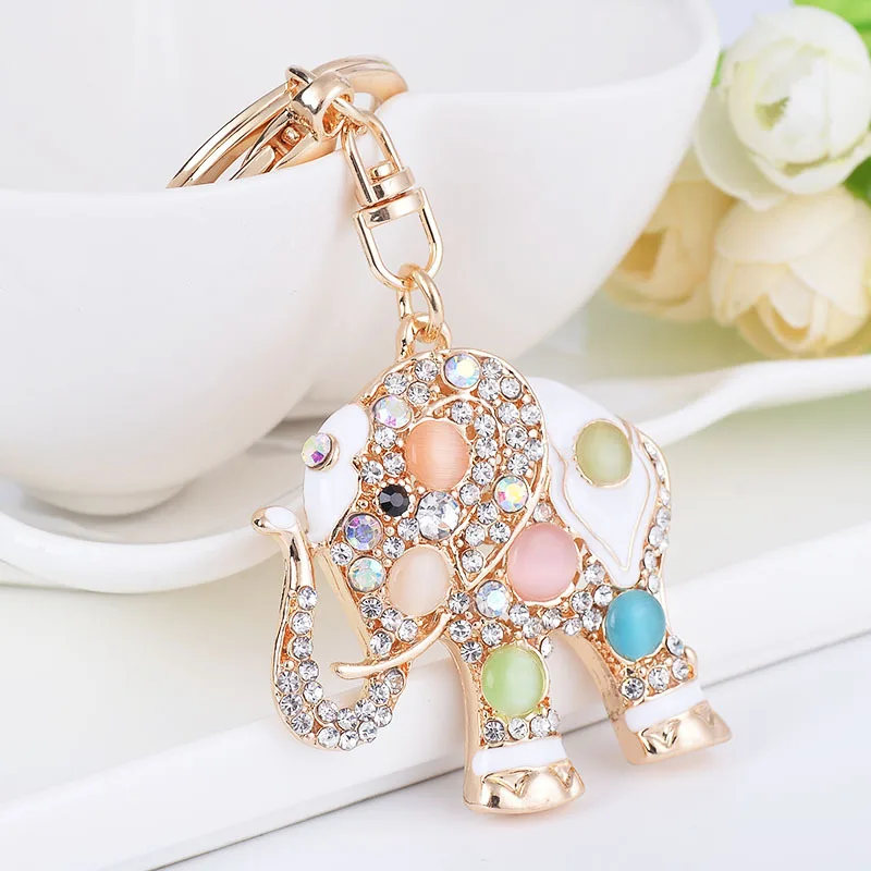 Llavero de elefante para mujer, Llavero de cristal con diamantes de imitación, monedero, Llavero, colgantes, bolso para niñas, colgante, llave de coche, Llavero