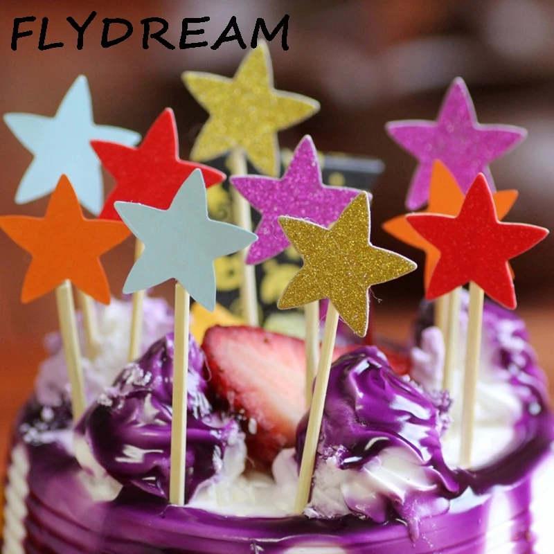 

FLYDREAM 5/6/10 Pcs Colorful Cupcake Cake Topper Star With Straw Inserted Card Flags Baby Shower Wedding Birthday Party Decor