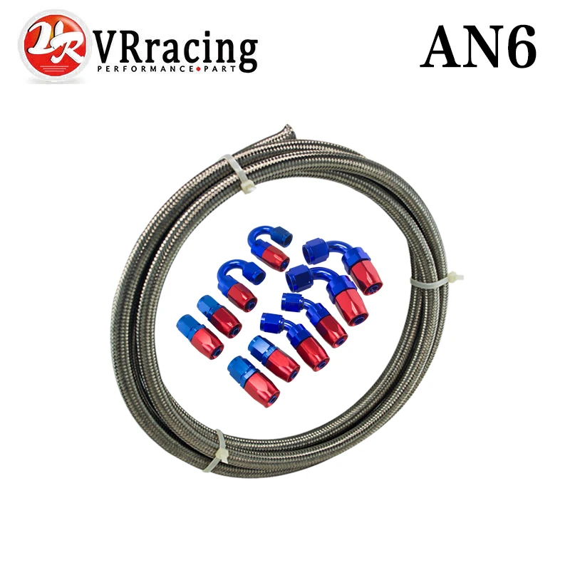 

VR - AN-6 STEELNESS / STEEL BRAIDED 5M AN6 STAINLESS Racing Hose Fuel Oil Line + 6AN Fitting 6-AN Hose End Adaptor KIT VR7112+