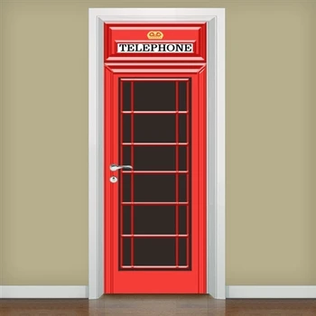 

Creative Door Mural UK Red Telephone Booth Door Wrap For Kid's Peel and Stick Door Decal Door Sticker Wallpaper Home Decor