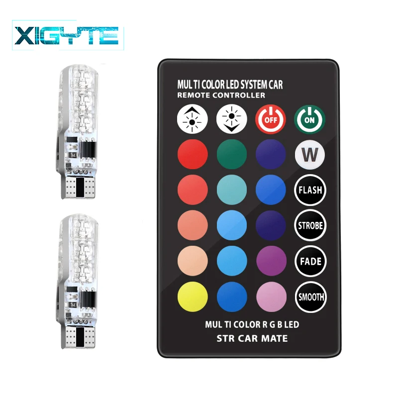 

2 Pieces T10 W5W LED Car Lights LED Bulbs RGB With Remote Control 194 168 501 Strobe Led Lamp Reading Lights White Red Amber 12V