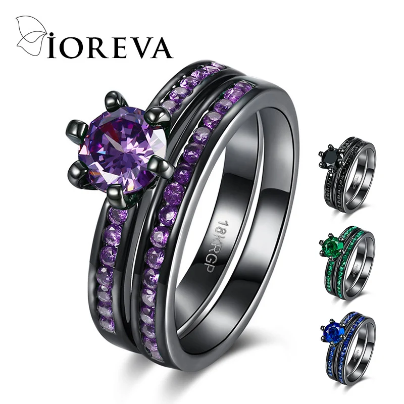 purple amethyst cz diamond ring set black gun plated