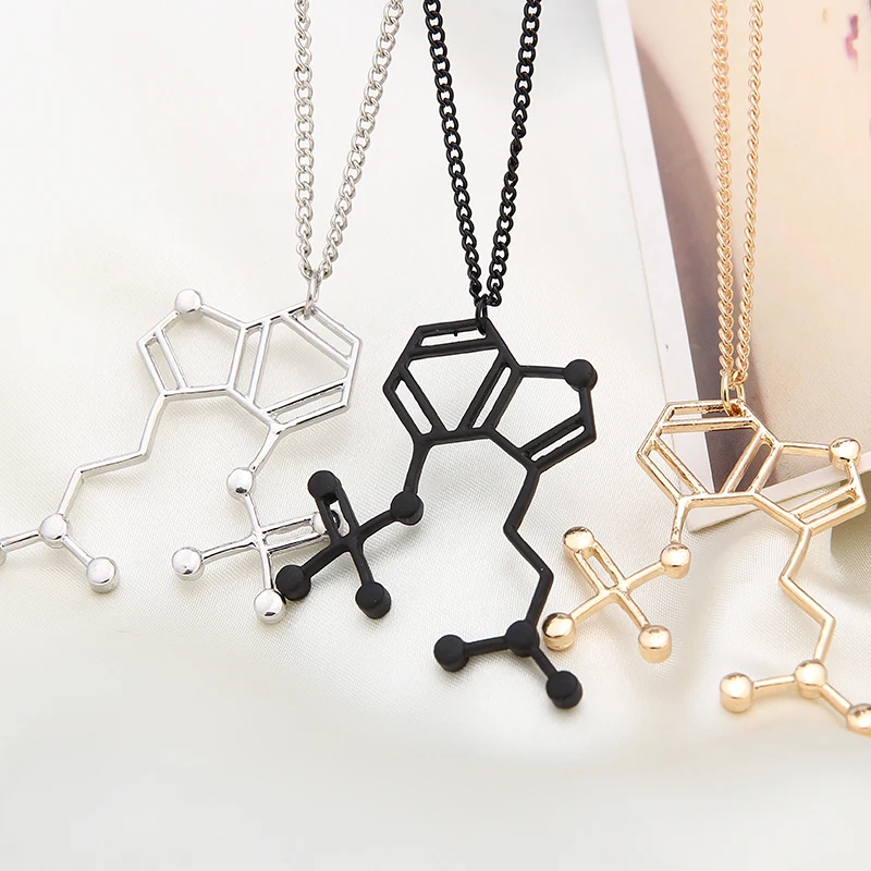 

2016 New Arrival Fashion Simple Necklac Chemical Molecule Structure Formula Pendant Necklace Gold/Silver/Black Option For Women