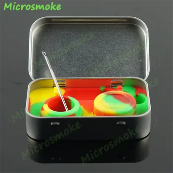 

Hot! Small Tin Containers Silicone Dab Container Tin kit set with Dab Tool and 1 Pieces 5ml Dab Container For Wax Oil