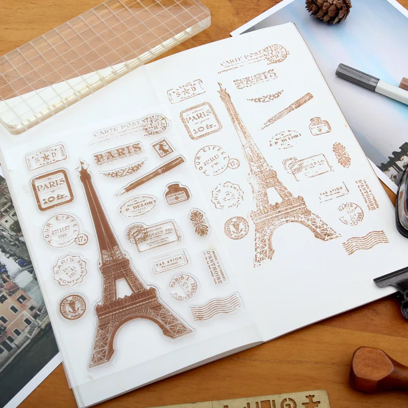 

World Architecture Landmark Coffee House Tower Transparent Silicone Stamp Handbook Sticker Large Stamp