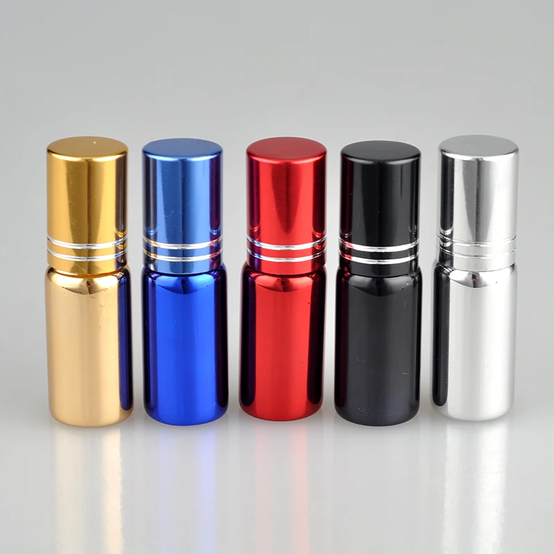 

5Pieces/Lot 5ML Mini Travel Colored Glass Roll on Bottle For Essential Oils Perfume Bottle with Personal Oil Sample Container