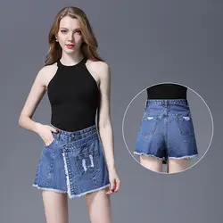 Модные летние шорты для женщин для уличная промывают джинсовые шорты кюлоты колледж Стиль Высокая талия Винтаж Дамы