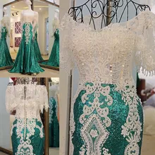 LS21771 Sequin dress evening long 2017 lace up back short sleeves sweetheart beaded green mermaid long formal party dress