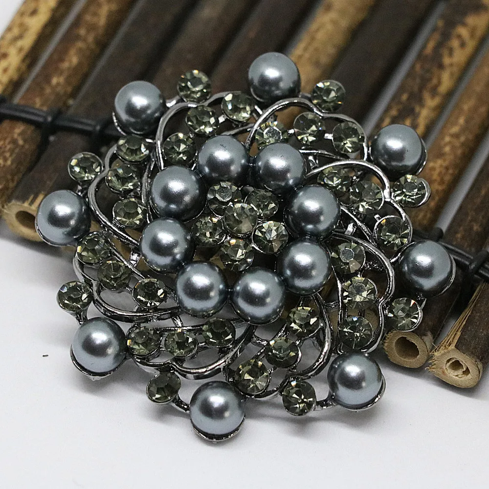 

Charms antique black shell pearl rhinestone crystal brooches elegant big round flower pins fashion jewelry AB