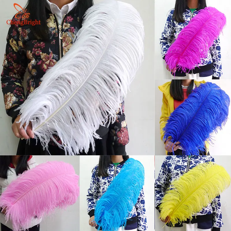 

ChengBright 100pcs 24-26 Inch Big Pole White Ostrich Feathers Plumes for Party Home Wedding Decorations plume Ostrich Feather