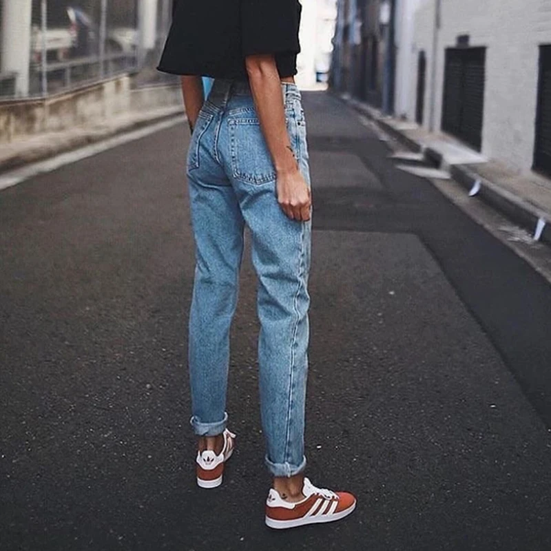 

Mom Jeans High Waist Pants For Women Jeans Boyfriend Vintage Black Blue Denim Trousers Ladies Femme Straight Leg Plus Size 2019