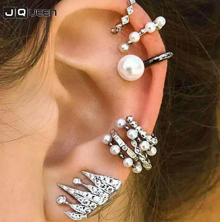 

9PCS Boho Ear Cuff Brincos Simulated Pearl Earrings Set Women Statement Bohemia Crystal Cartilag Earrings Jewelry