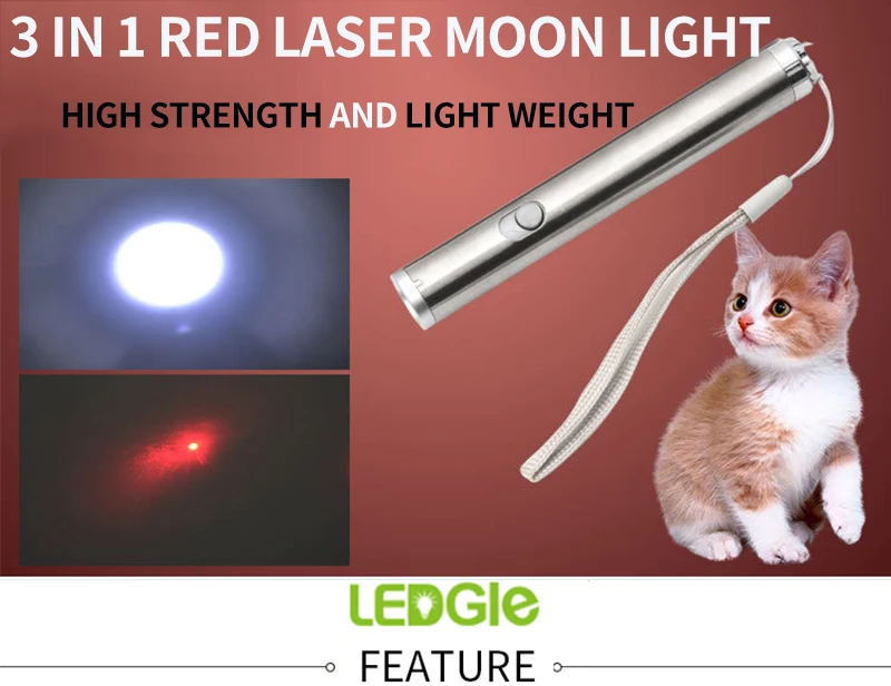 Светодиодный фонарик с лазерной указкой GLE 3 в 1 для кошек, тренировочный инструмент для домашних животных с usb-аккумулятором, светодиодный