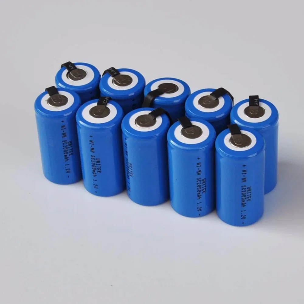 10-16PCS 1.2V SC rechargeable battery 2000mah Sub C Ni-Mh ni mh cell with welding tabs for electric