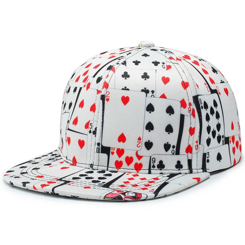 

Win or Lose Hip Hop Flat Bill Snapback Printed Poker Baseball Cap 6 Panel Curved Visor White Black Two Design