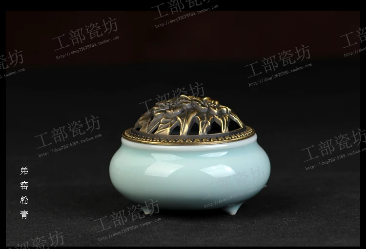 Longquan celadon ароматерапевтическая печь, керамическая медная крышка, ладан для печи, держатель для благовоний, медный santalwood, благовония в катушке