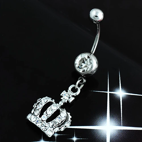 Hot Chic Navel Belly Button Ring Crown Rhinestone Crystal Piercing Body 