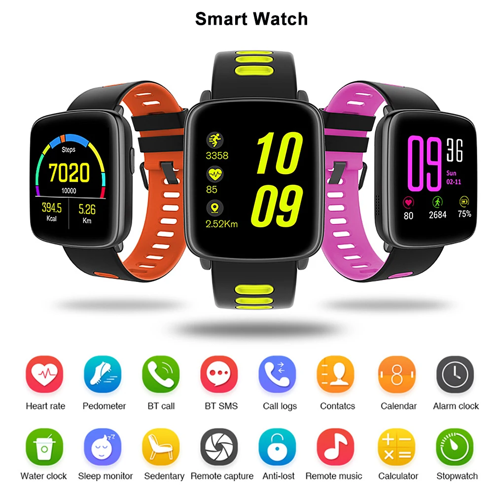 

Enjowi Smart Watch Waterproof Ip68 Heart Rate Monitor Bluetooth Fitness Tracker Swimming, Replaceable Straps for IOS Android