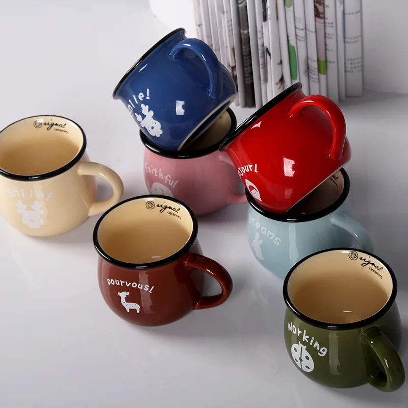 Zakka Ретро керамическая чашка креативный Европейский стиль кружка для завтрака эмалированные молочные чашки милые кружки изображение животного кофейная чашка прекрасные подарки