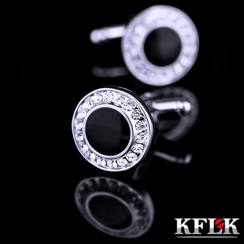 

KFLK Jewelry Brand french Black Cuffs link wholesale Button High Quality shirt designer cufflinks for mens Wedding Free Shipping