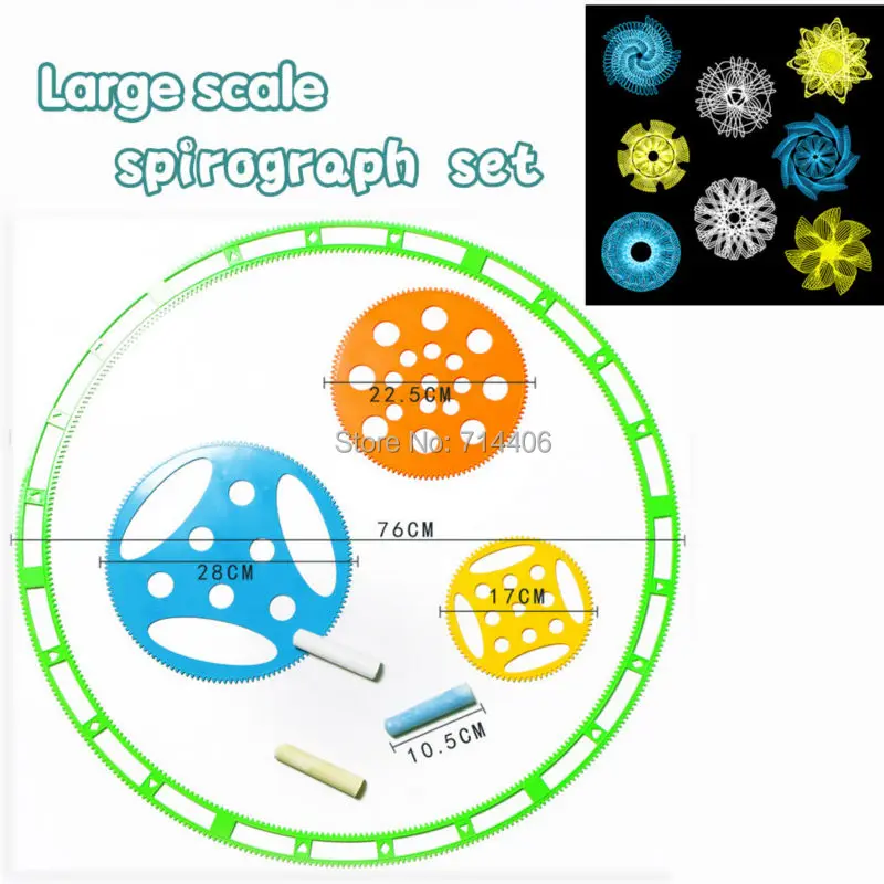 Drawing toy large scale spirograph sets Spiral Designs 9 large stencils 3 chalk creative toy for
