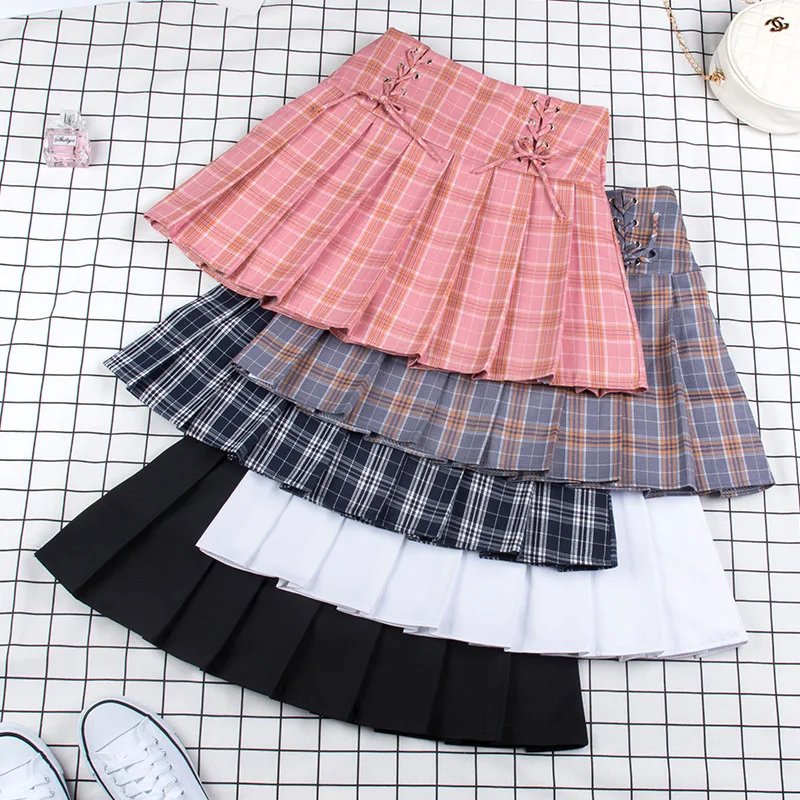 

S-XXL High Waist Women A-Line Skirt Cute Bow Lace-Up Student Plaid Skirt Sweet Summer Pleated Skirt Safety Pants Mini Skirt