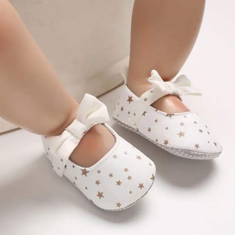 

Newborn Baby Girl Flower Sneakers Toddler Cotton Bow Casual Shoes Infant Little Girls Princess Sequin Stars Leather Shoes 0-18Ms