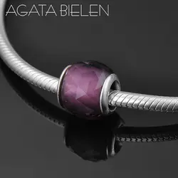 Очаровательный круглый 925 пробы серебро прекрасно deep purple DIY муранского Стекло бусинами подходят оригинальный Pandora очаровывательный