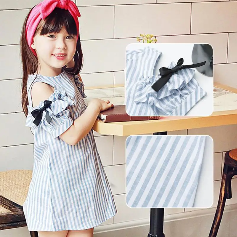 

Littler Girl Summer Dresses 2019 Off The Shoulder Cotton Striped Toddler Dress Cinderella Dress Big Girls Princess Kids Clothes