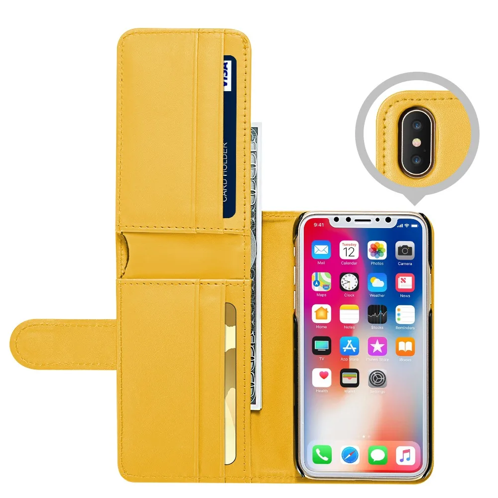 KISSCASE книжный кожаный чехол для iPhone X 7 8 кошелек чехол для iPhone 6 6 S 7 Plus XR XS MAX 5 5S SE Роскошный чехол-держатель для карт - Цвет: Yellow