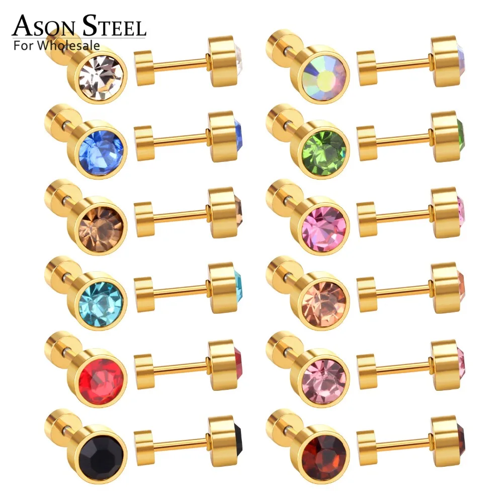 ASONSTEEL 12Pairs/Lot Stainless Steel Anti Allergy Earrings CZ AAA