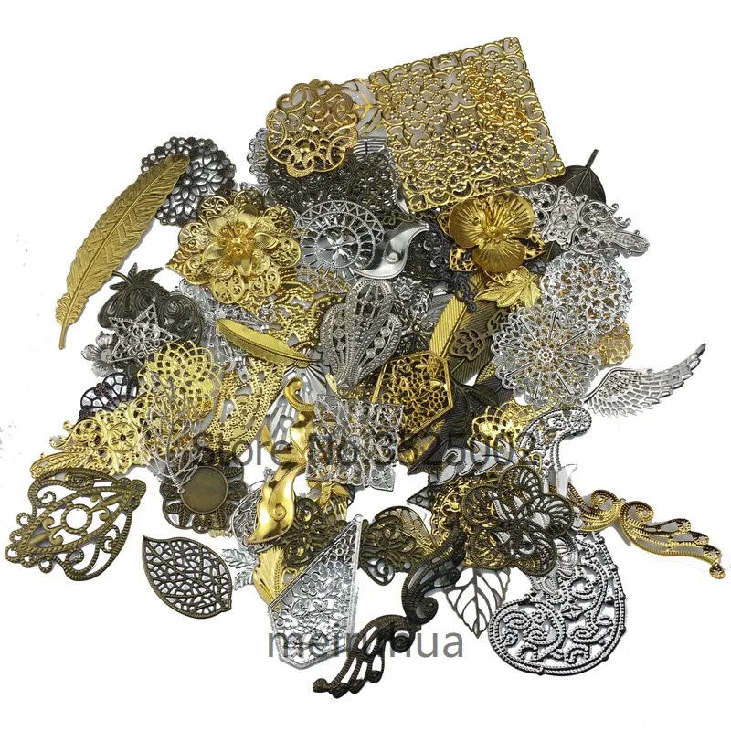 50g/lot Mix Filigree Metal decoration Crafts For Jewelry Making DIY Accessories Pendant Sent at random