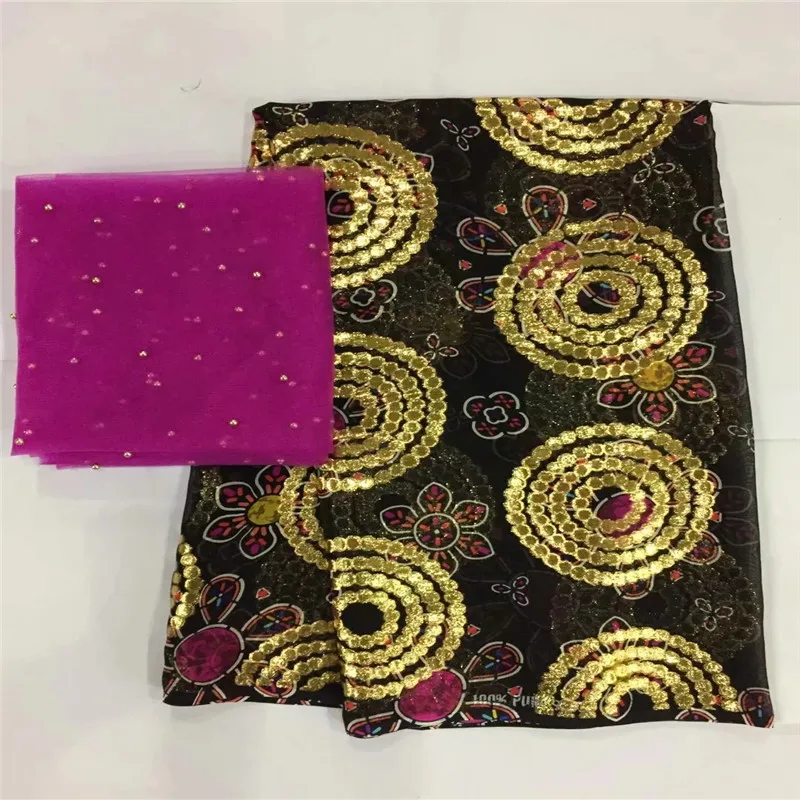 

5+2yards! most beautiful Silk lace Fabric Satin For Dress new arrival African silk velvet fabric good quality for gold LXE030501