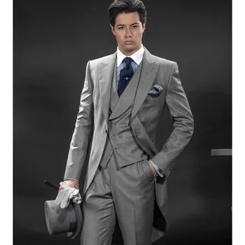 

New Arrival Morning Suits Slim Fit Two Button Groom Tuxedos Mens Suit Designer Blazers Mens Wedding Suits (jacket+pants+vest)