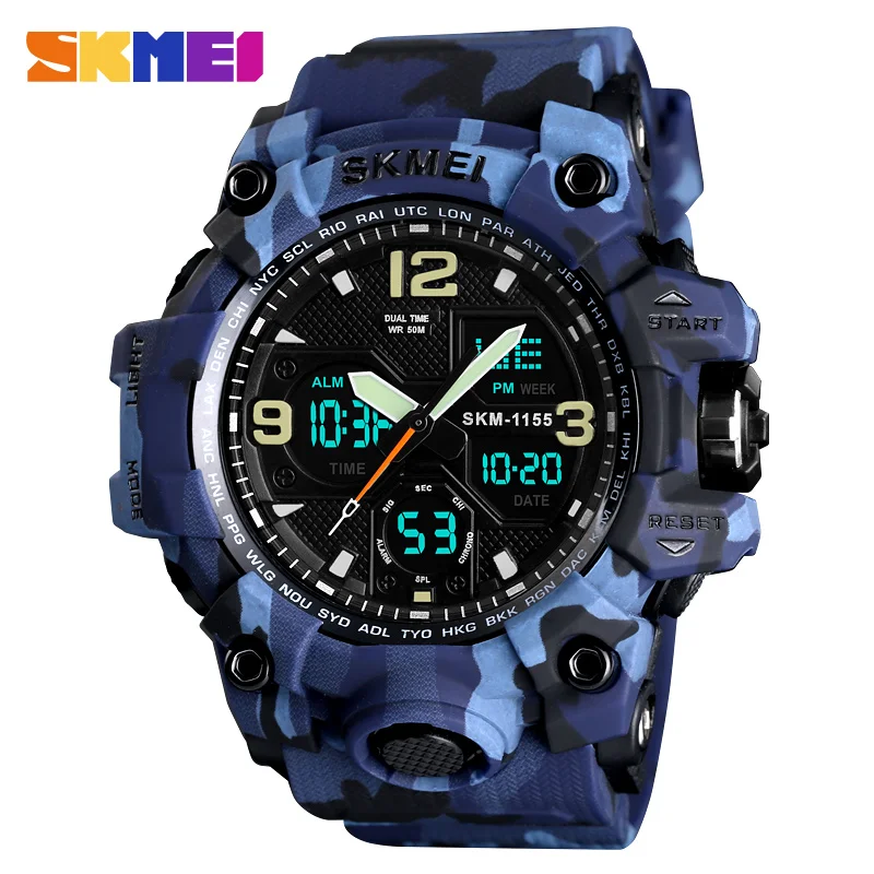 Online Reloj deportivo SKMEI de lujo superior del ejército militar Camo relojes deportivos de cuarzo para hombres reloj deportivo Digital impermeable masculino relogios masculino reloj de pulsera