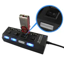 New 2 Colors LED 4 Port USB 2.0 Hub High Speed Power On/Off Button Switch USB Splitter for Laptop PC Computer Accessories um