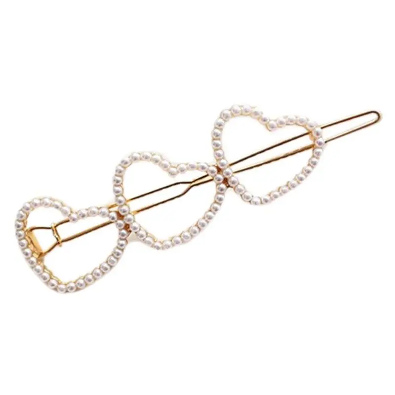 

Women Fancy Girls Metallic Minimalist Hair Irregular Geometric Hollow Heart Bobby Pin Hairpins Faux Pearl Decor Snap Barrettes