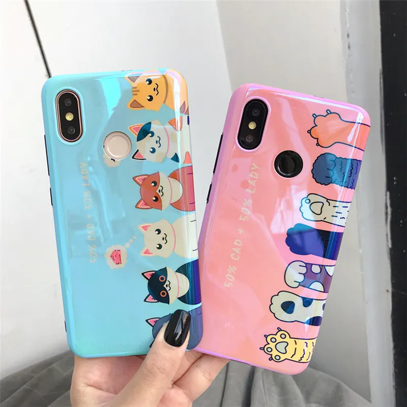 

blue ray cat silicon phone case for xiaomi mi 9 8 se lite note 3 play A1 A2 case cute cartoon paw soft tpu back cover capa