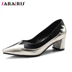 SARAIRIS/Большие размеры 31-43, новые модные туфли с острым носком на среднем квадратном каблуке, Женские Повседневные Вечерние туфли-лодочки на